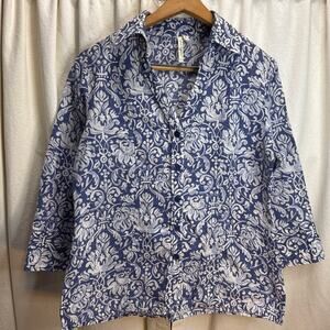 Grand & Greene V-Neck Button Front Top Blouse Shirt Cotton & Linen Size Medium